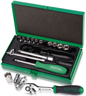 Mynd af 17 hluta topplyklasett 1/4"